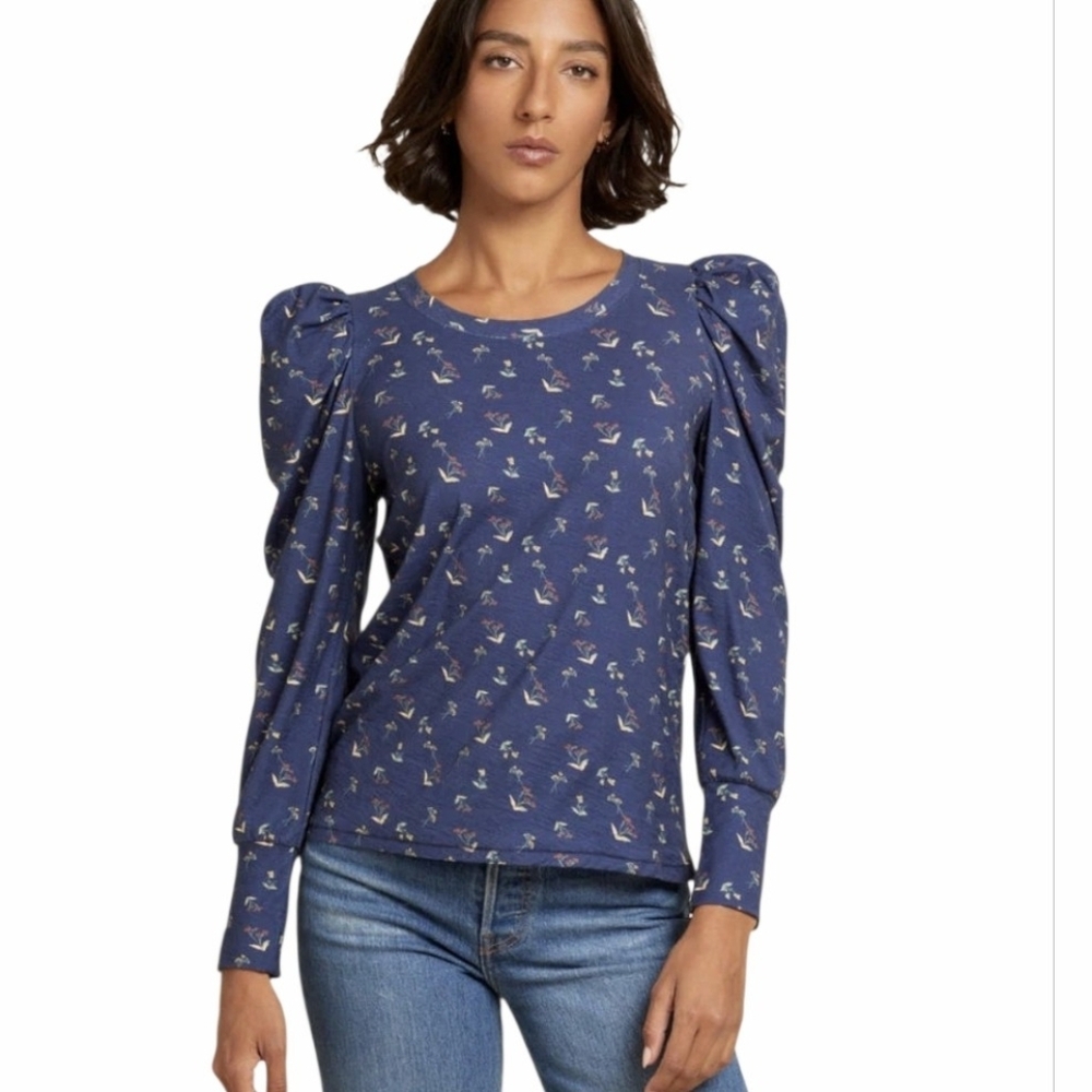 Nation LTD Romy Top Tea Time Puff Shoulder Blue Floral